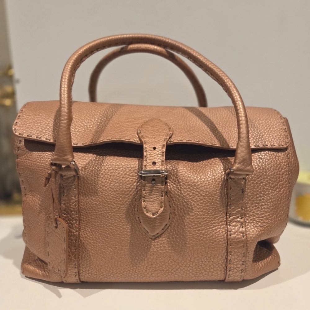 Fendi Selleria Linda Top Handle Bag Metallic Blush Pink Leather - Picture 3 of 11